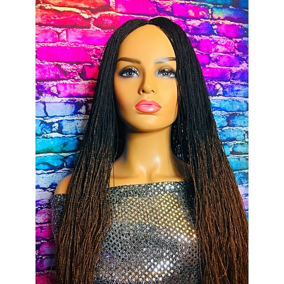 2Chique Boutique Women's Handmade Micro Twist Ombre Braided Wig Color 1b/30, 32Inches