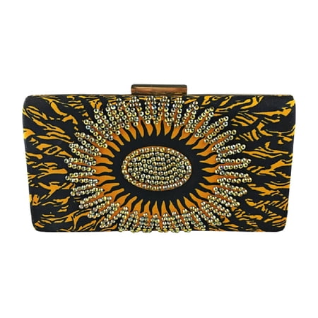 2Chique Boutique Women's Handmade Rhinestone Ankara Print Clutch Bag, AMAKA