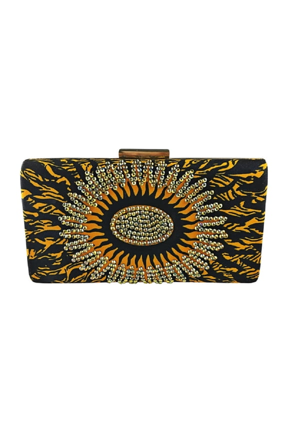 Women's Handmade Rhinestone Ankara Print Clutch Bag, AMAKA