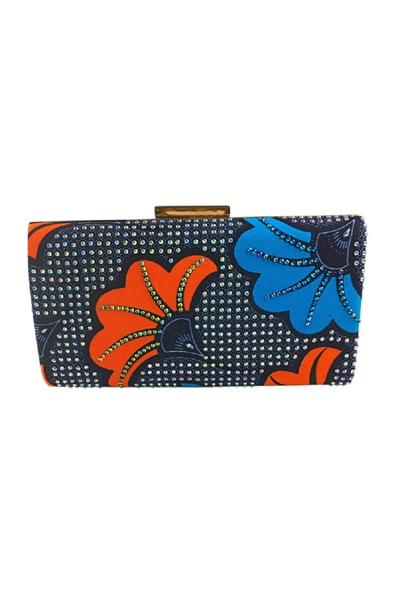Women's Handmade Rhinestone Ankara Print Clutch Bag, CHIOMA