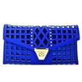 thumbnail image 1 of 2Chique Boutique Women's Laser Cut Out Gold Studded Clutch (Blue), 1 of 1