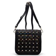 2Chique Boutique Womens Laser Cut Rhinestone Black Cross Body Bag