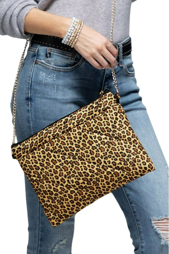 Women's Leopard Print Padded Mini Cross Body Bag