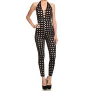 2Chique Boutique Womens Mesh Contrast Pattern Halter Neck Jumpsuit small