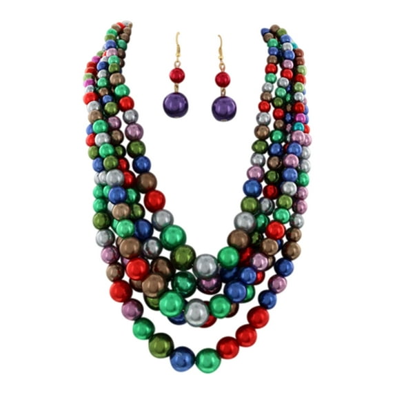2Chique Boutique Women's Multicolor Synthetic Pearl Multi Strand Necklace Set
