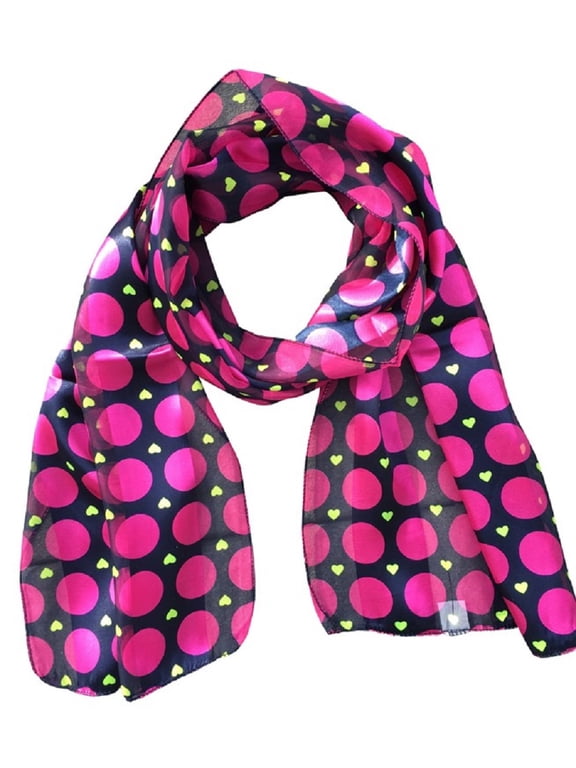 Women's Navy & Fuchsia Polka Dot and Heart Satin Stripe Scarf
