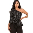 thumbnail image 1 of 2Chique Boutique Women's One Shoulder Polka Dot 3/4 Sleeve Belted Peplum Fashion Top, 1 of 4
