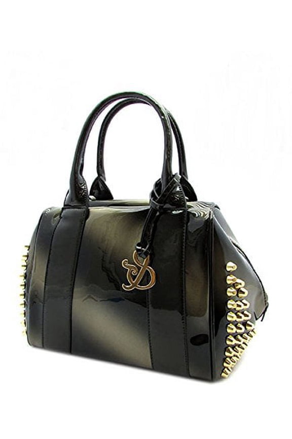 Women's Patent Leather Satchel with Side Studs