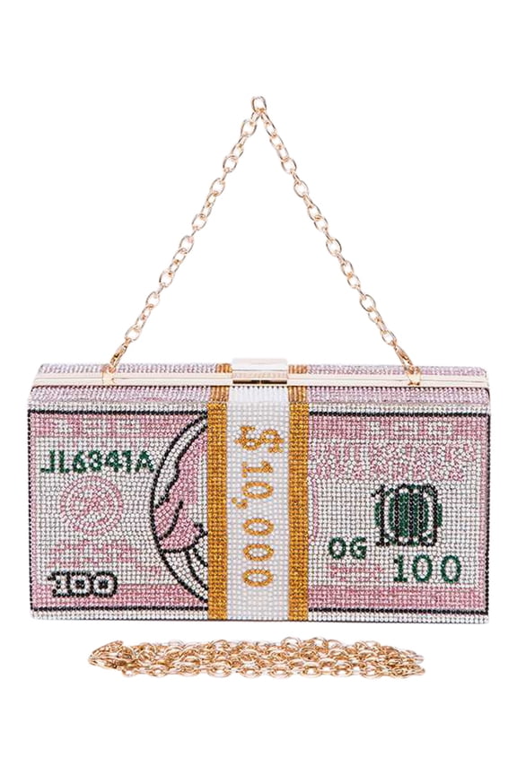 Women's Pink Crystal Cash Stack Clutch