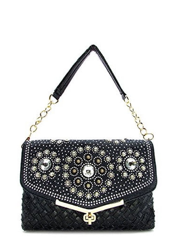 Women's Rhinestone Glam Black Shoulder Bag