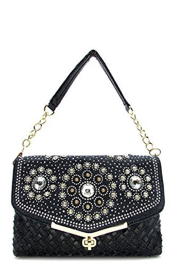 Women's Rhinestone Glam Black Shoulder Bag