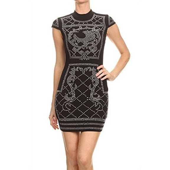 2Chique Boutique Women's Rhinestone Studded Black Body Con Dress (small)