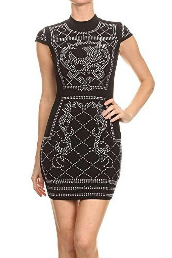 Women's Rhinestone Studded Black Body Con Dress (small)