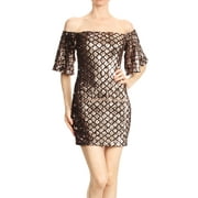 2Chique Boutique Womens Rose gold Off The Shoulder Mini Dress small