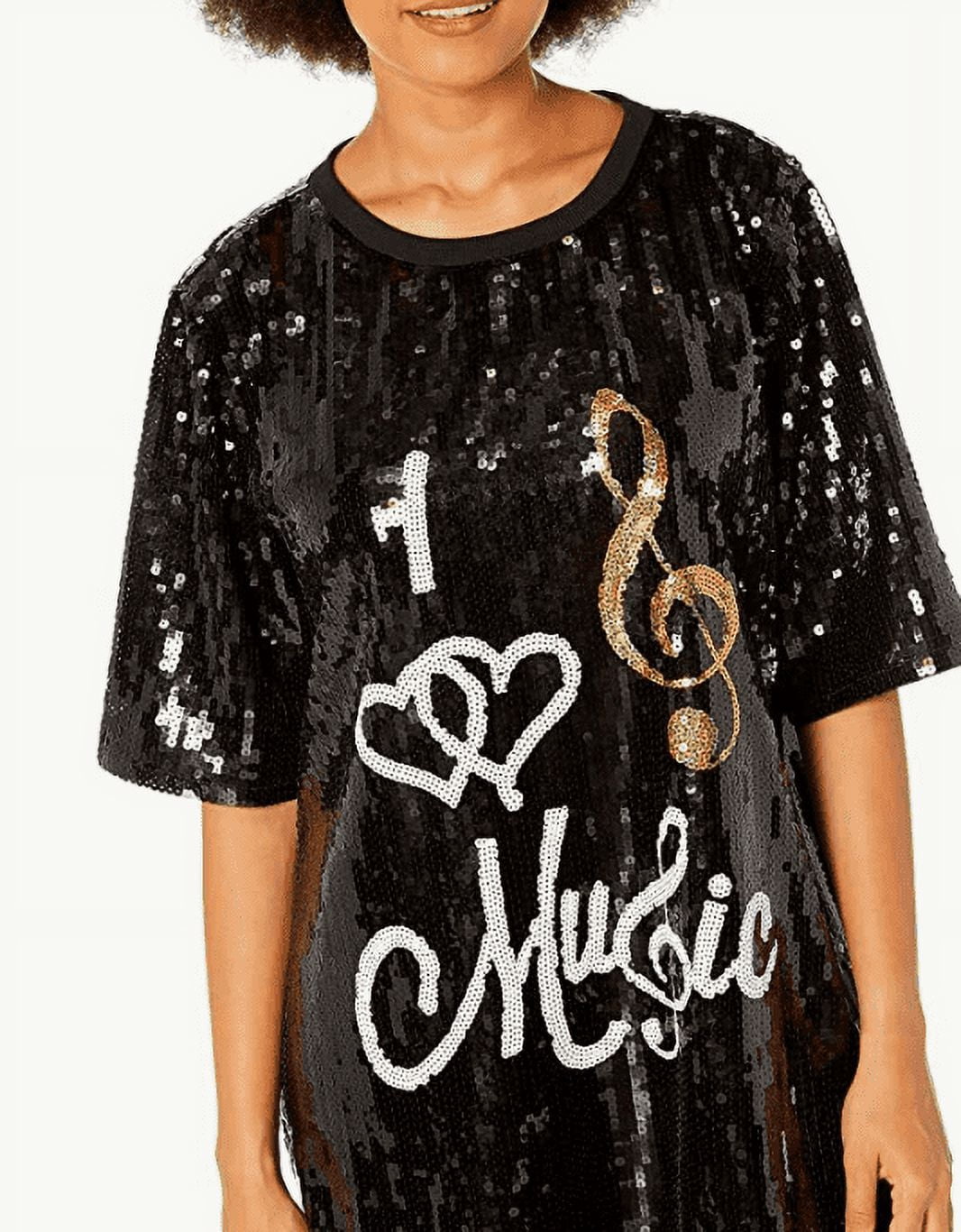 2chique Boutique Women's Sequin T Shirt Dress I Love Music Treble Clef One Size Black 2chique Boutique Women's Sequin T Shirt Dress I Love Music Treble Clef One Size Black