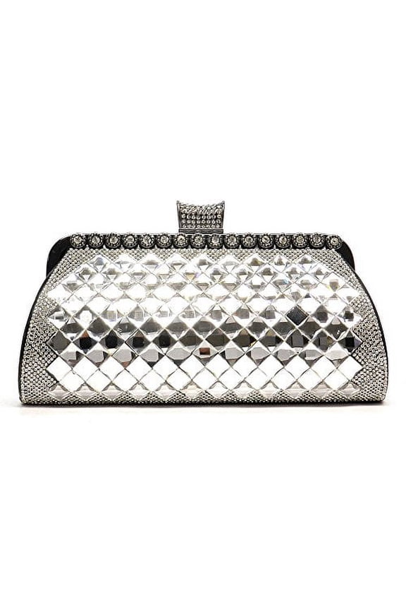Women's Silver Gemstone Embellished Evening Bag