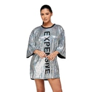 2Chique Boutique Womens Silver Sequins Mini Dress with Expensive Wording