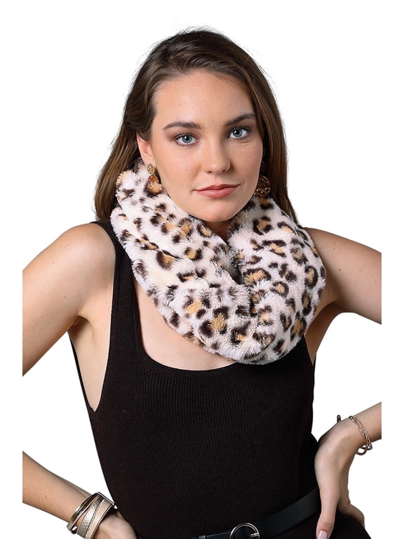 Women's Soft Leopard Print Faux Fur Infinity Scarf