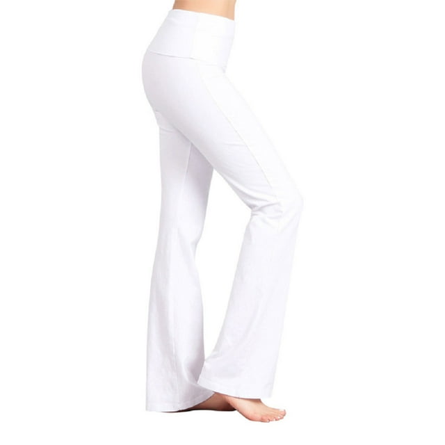 2Chique Boutique Women's White Mineral Washed Boot Cut Pants with Fold Over Waistband