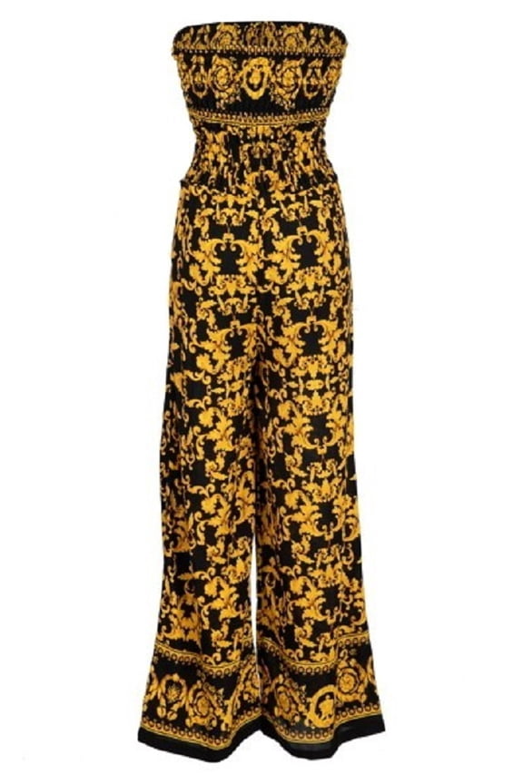 Women's Yellow and Black Printed Jumpsuit with Pockets