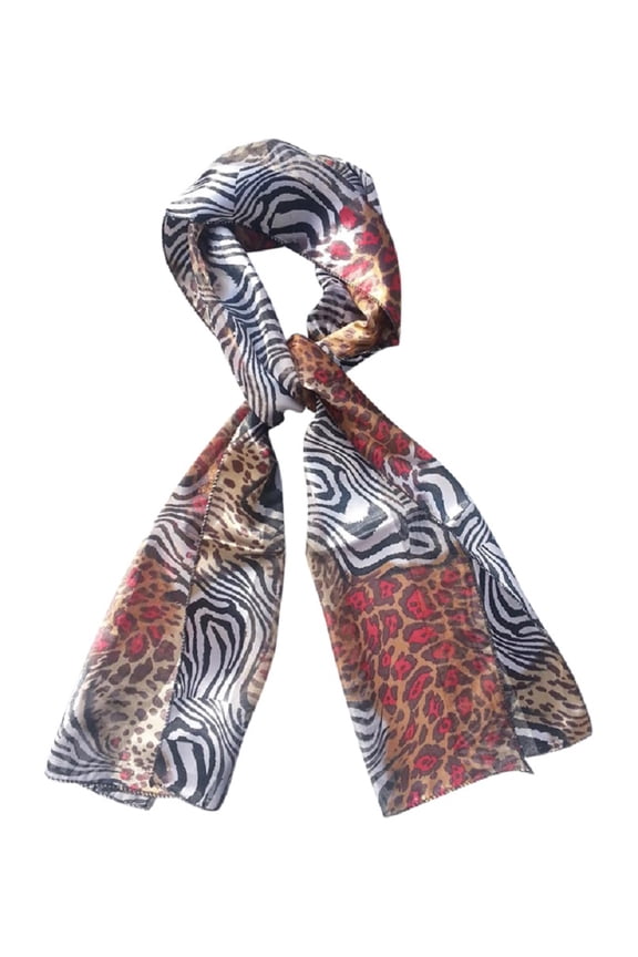 Women's Zebra and Leopard Print Satin Stripe Scarf