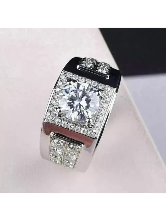 2Ct 14K White Gold Plated Round Cut Simulated Diamond Men's Wedding Band Ring Ring Size 15