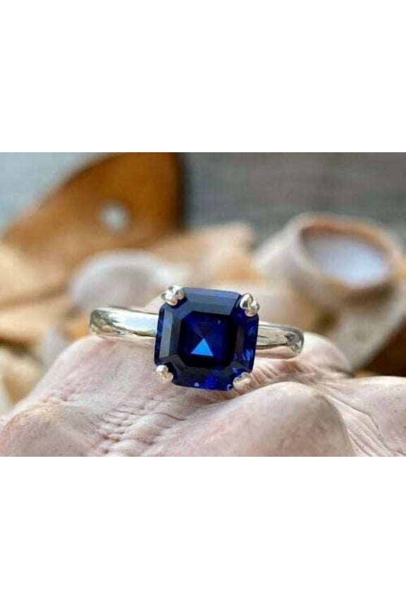 2Ct Asscher Cut Lab-Created Blue Sapphire Engagement Ring 14K White Gold Plated