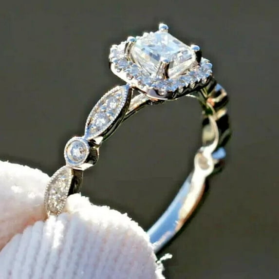 2Ct Asscher Cut Lab Created Diamond Halo Women's Engagement Ring 14K White Gold Plated Silver