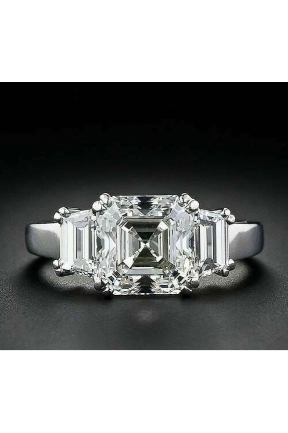 2Ct Asscher Cut Lab-Created Diamond Solitaire Wedding Ring 14k White Gold Plated Silver