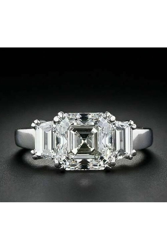 2Ct Asscher Cut Lab-Created Diamond Solitaire Wedding Ring 14k White Gold Plated Silver