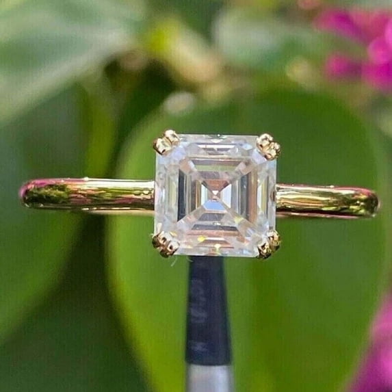2Ct Asscher Cut Lab-Created Diamond Women's Engagement Ring 14K Yellow Gold Plated Sterling Silver