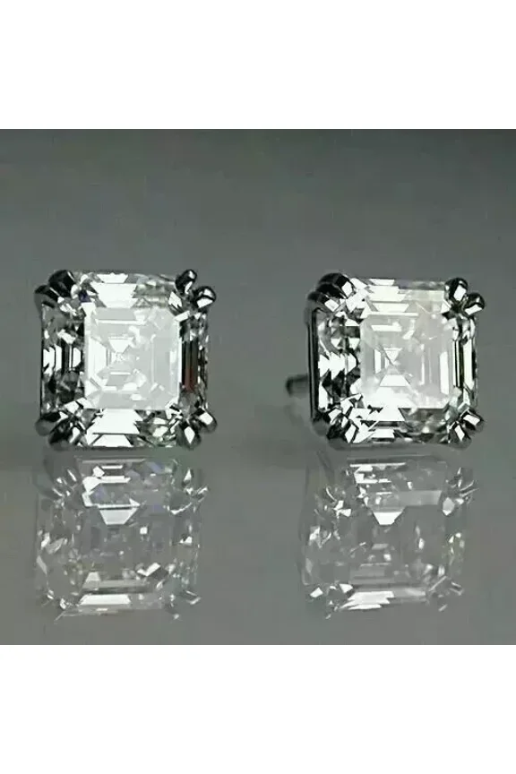 2Ct Asscher Cut Lab Created Diamond Women's Stud Earrings 14K White Gold Plated