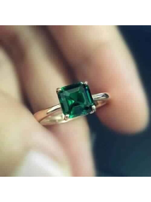 2Ct Asscher Cut Lab Created Green Emerald Wedding Ring 14k White Gold Plated