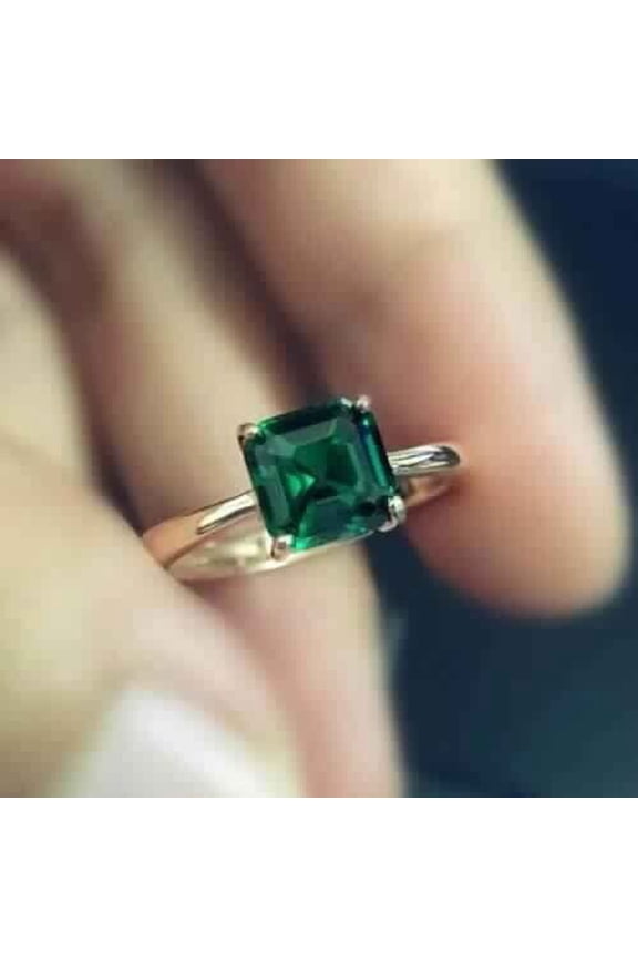 2Ct Asscher Cut Lab Created Green Emerald Wedding Ring 14k White Gold Plated