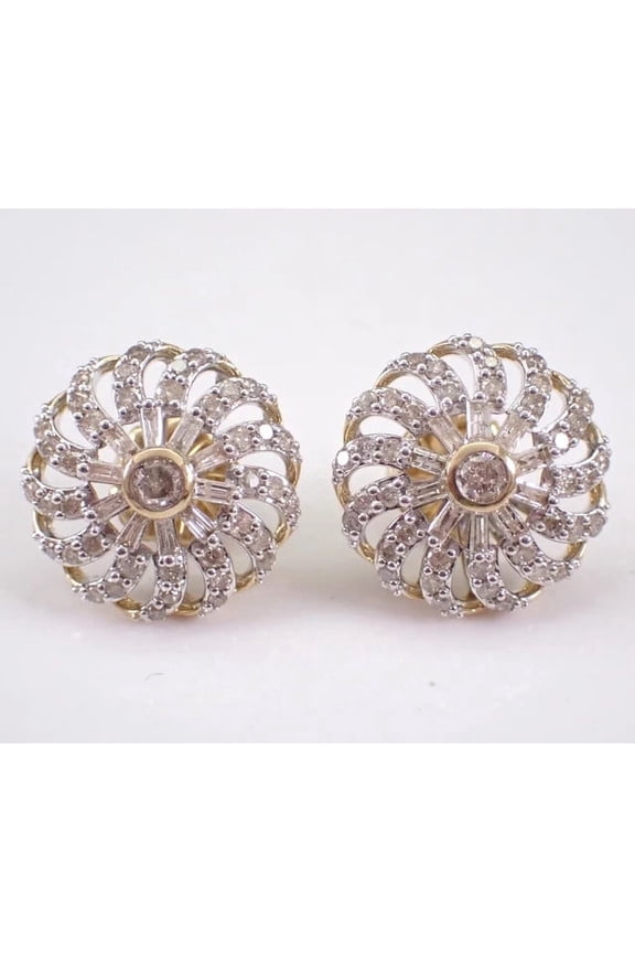 2Ct Baguette Cut Lab Created Diamond Button Stud Earring 14K Yellow Gold Plated