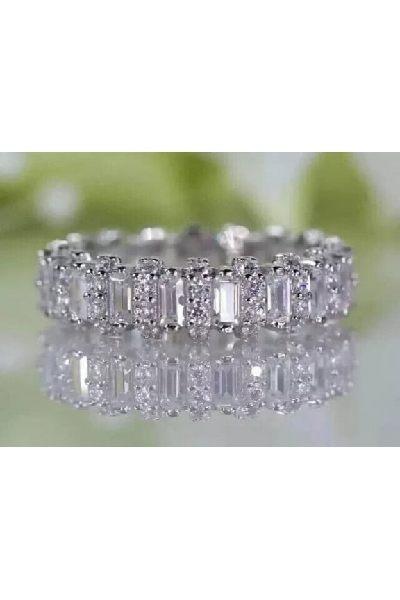 2Ct Baguette Cut Lab-Created Diamond Full Eternity Band Ring 14k White Gold Plated For Women's