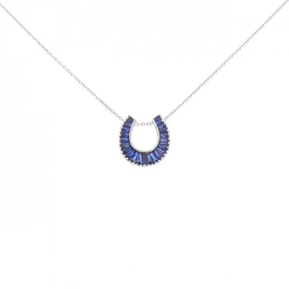 2Ct Baguette Cut Simulated Blue Sapphire Horse shoe Pendant 14k White Gold Plated