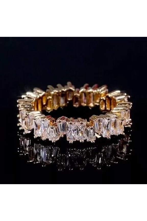 2Ct Baguette Lab-Created Diamond Eternity Engagement Ring 14K Yellow Gold Plated Solid 925 Sterling Silver