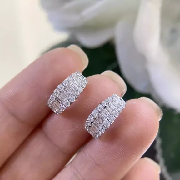 2Ct Baguette Lab Created Diamond Huggie Hoop Earrings 14k White Gold Plated