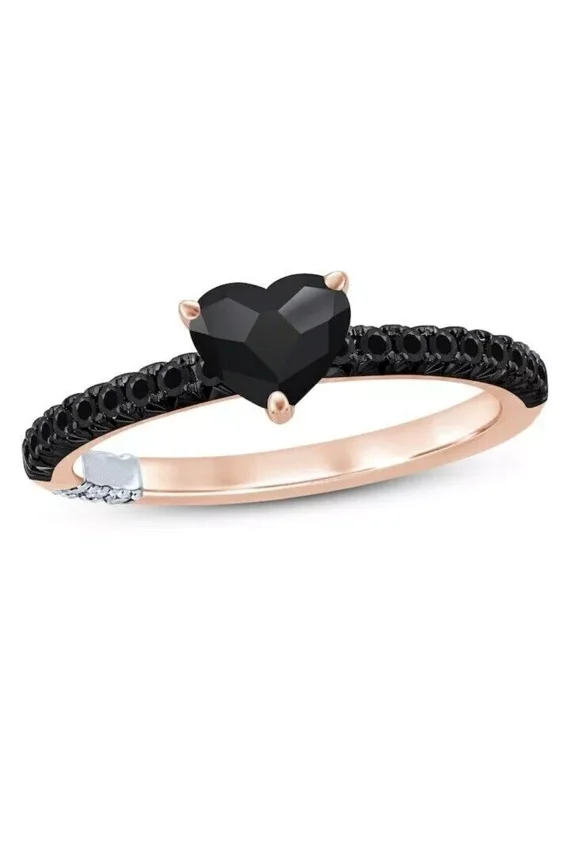 2Ct Black Lab Created Heart Shape Diamond Engagement Ring 14K Rose Gold Plated