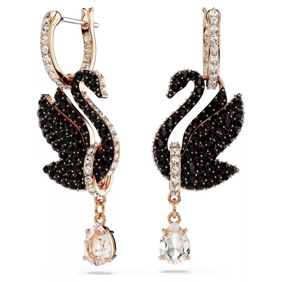 2Ct Black Round Lab Created Diamond Women's Swan Earrings 14K Rose Gold Plated