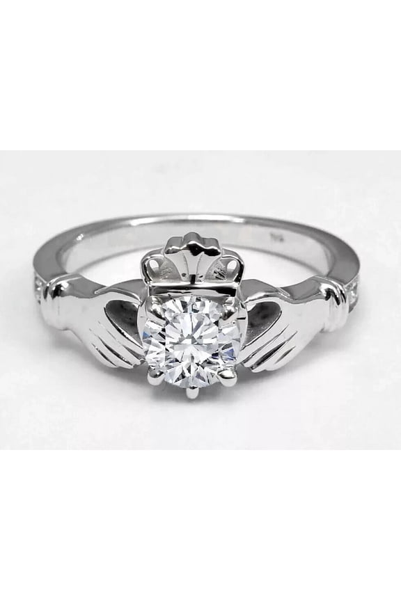 2Ct Claddagh Lab Created Diamond Women's Engagement Ring 14K White Gold Plated Round Cut
