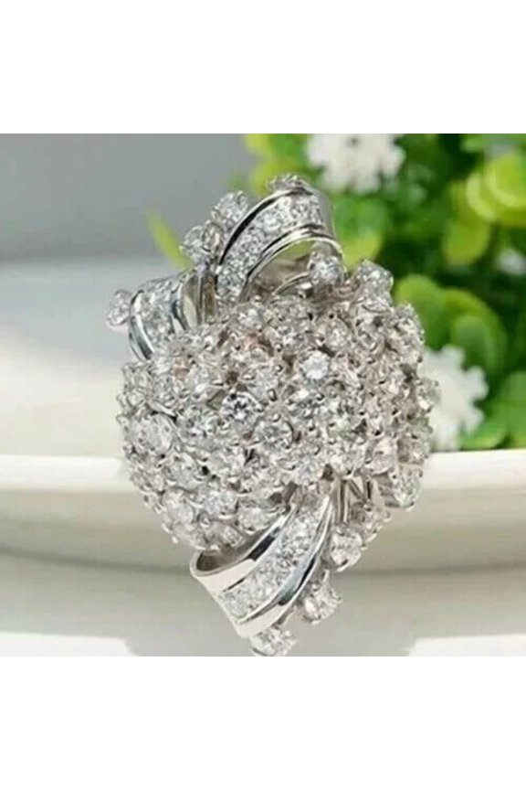 2Ct Cocktail Engagement Ring Round Cut Lab-Created Diamond 14K White Gold Plated