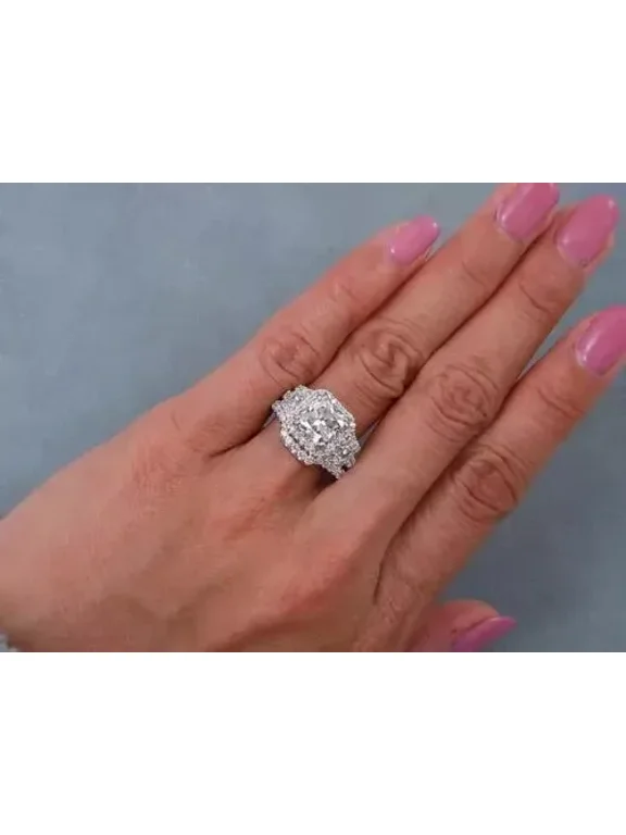 2Ct Cushion Cut 14K White Gold Plated Lab-Created Diamond Women Engagement Ring