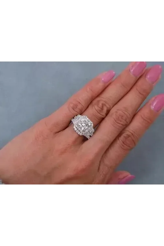 2Ct Cushion Cut 14K White Gold Plated Lab-Created Diamond Women Engagement Ring