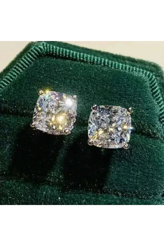 2Ct Cushion Lab Created Moissanite Solitaire Stud Earrings 14K White Gold Plated