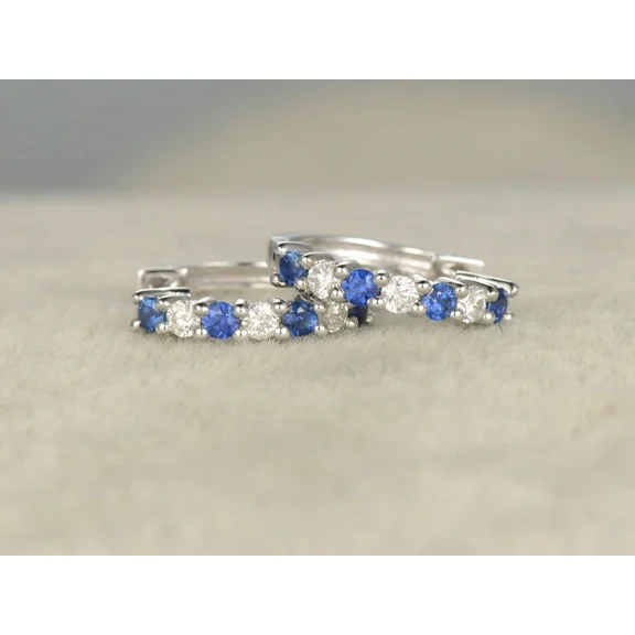 2Ct Cut Simulated Sapphire Women's Hoop Clip On Earring In 14K White Gold Plated