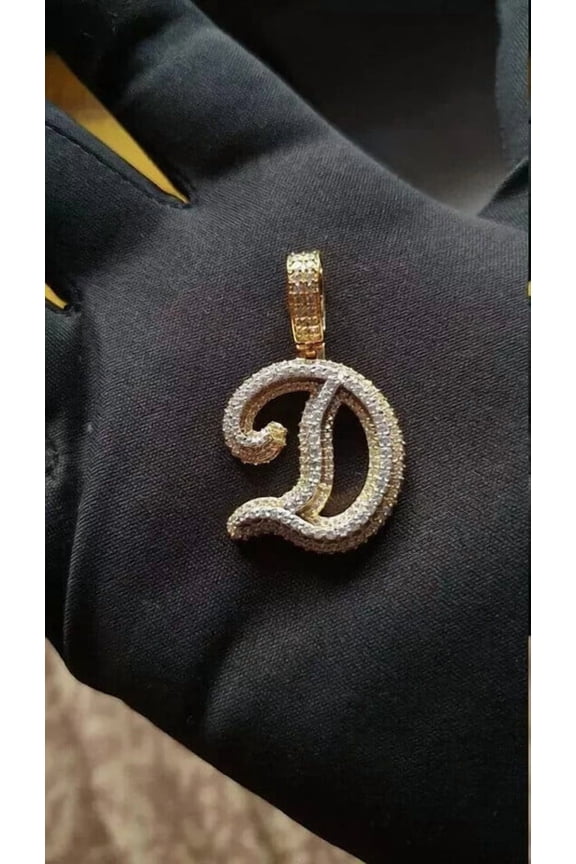 2Ct Diamond Initial D Letter Alphabet King Crown Pendant 14k Yellow Gold Finish