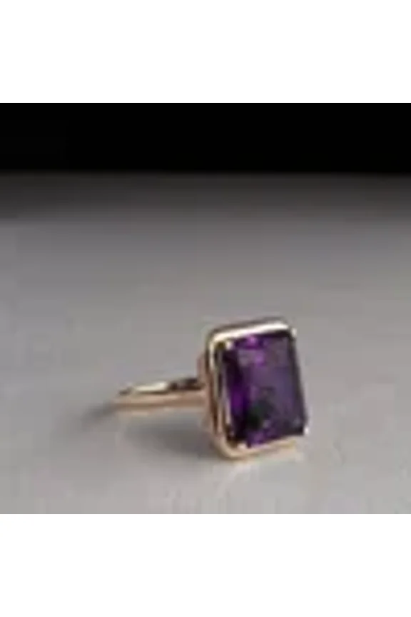 14K Yellow Gold Plated 3Ct Emerald Cut Lab-Created Amethyst Solitaire Ring Women