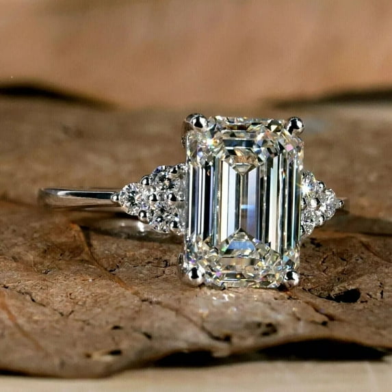 2Ct Emerald Cut Lab Created Diamond Engagement Ring Gift 14K White Gold Plated Silver